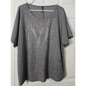 Forever Jade Womans Short Sleeve Blouse With Rinestones‎ Size 2XL Grey